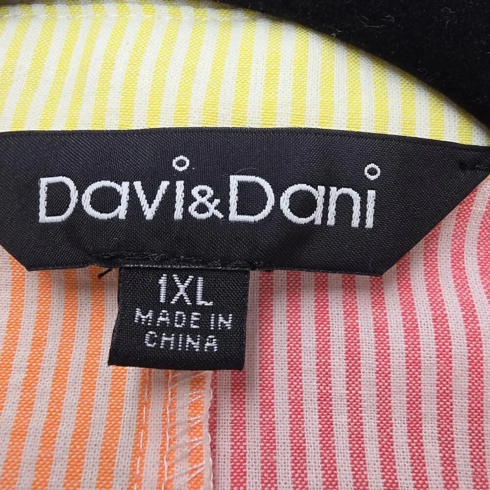 Davi Dani Dress Womens 1XL Pastel Stripe Colorblock Ruffle Hem Button Front - Picture 5 of 10